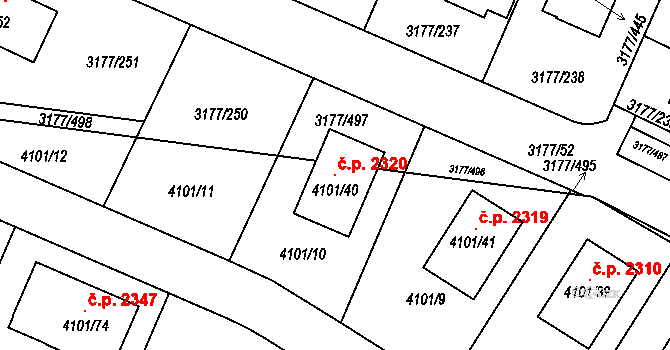 Tachov 2320 na parcele st. 4101/40 v KÚ Tachov, Katastrální mapa