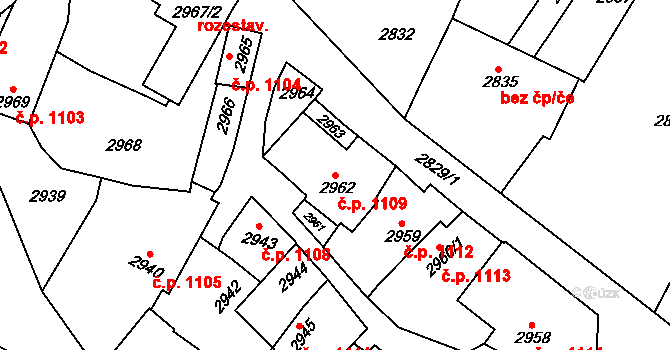 Rakšice 1109, Moravský Krumlov na parcele st. 2962 v KÚ Moravský Krumlov, Katastrální mapa