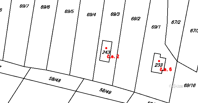 Přerov XI-Vinary 2, Přerov na parcele st. 243 v KÚ Vinary u Přerova, Katastrální mapa