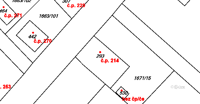 Chotusice 214 na parcele st. 293 v KÚ Chotusice, Katastrální mapa