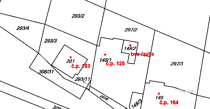 Drobovice 125 na parcele st. 148/1 v KÚ Drobovice, Katastrální mapa