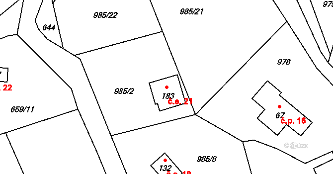 Řehenice 21 na parcele st. 183 v KÚ Malešín, Katastrální mapa