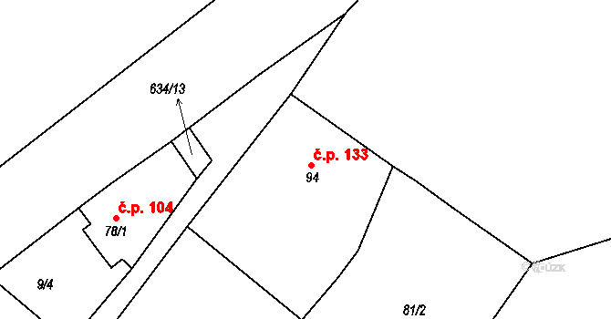 Černava 133 na parcele st. 94 v KÚ Černava, Katastrální mapa