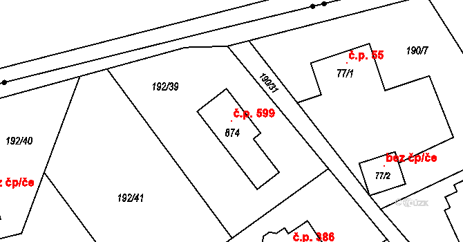 Horní Datyně 599, Vratimov na parcele st. 874 v KÚ Horní Datyně, Katastrální mapa