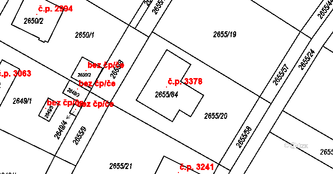 Teplice 3378 na parcele st. 2655/84 v KÚ Teplice, Katastrální mapa