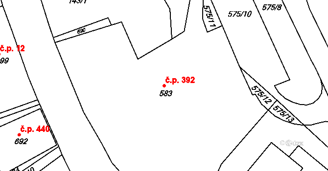 Železná Ruda 392 na parcele st. 583 v KÚ Železná Ruda, Katastrální mapa