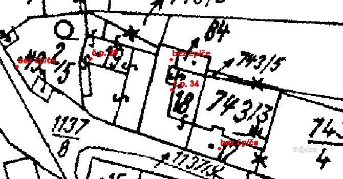 Olešovice 34, Úterý na parcele st. 18 v KÚ Olešovice, Katastrální mapa