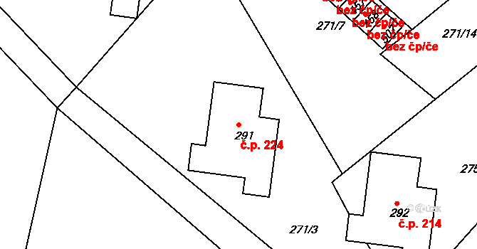 Jenišovice 224 na parcele st. 291 v KÚ Jenišovice u Jablonce nad Nisou, Katastrální mapa