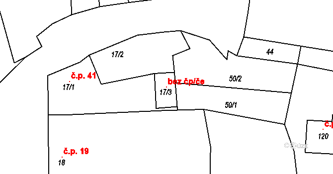 Měňany 120778050 na parcele st. 17/3 v KÚ Měňany, Katastrální mapa