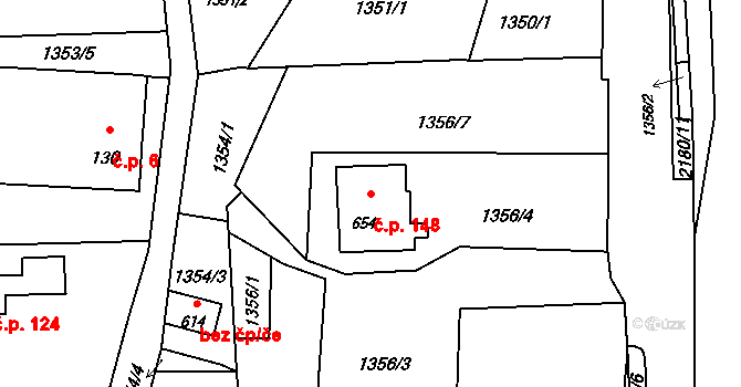 Huntířov 148, Skuhrov na parcele st. 654 v KÚ Skuhrov u Železného Brodu, Katastrální mapa