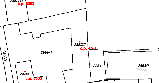 Jihlava 4761 na parcele st. 2860/2 v KÚ Jihlava, Katastrální mapa