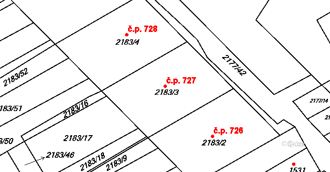 Moravský Písek 727 na parcele st. 2183/3 v KÚ Moravský Písek, Katastrální mapa