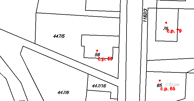 Kaliště 53 na parcele st. 56 v KÚ Kaliště u Horních Dubenek, Katastrální mapa