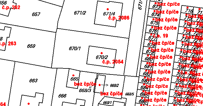 Pod Bezručovým vrchem 2054, Krnov na parcele st. 670/2 v KÚ Krnov-Horní Předměstí, Katastrální mapa