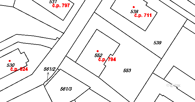 Rýmařov 794 na parcele st. 552 v KÚ Rýmařov, Katastrální mapa
