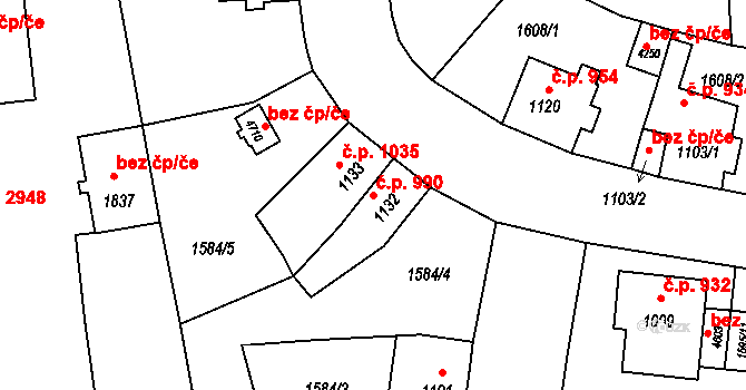 Šumperk 990 na parcele st. 1132 v KÚ Šumperk, Katastrální mapa