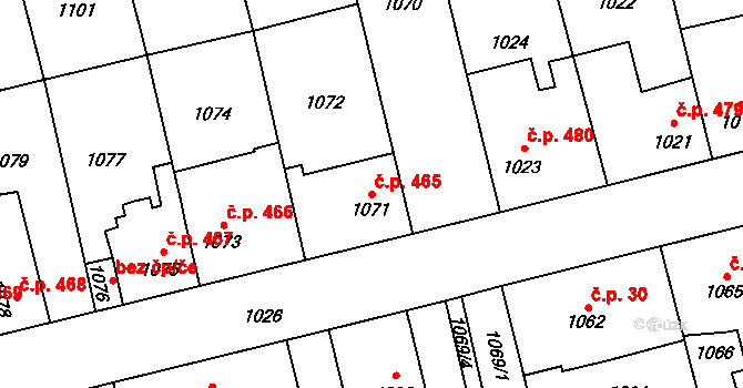 Libušín 465 na parcele st. 1071 v KÚ Libušín, Katastrální mapa