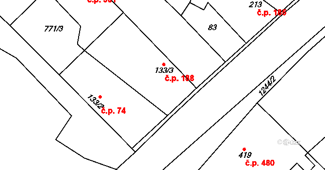 Cerhenice 188 na parcele st. 133/3 v KÚ Cerhenice, Katastrální mapa