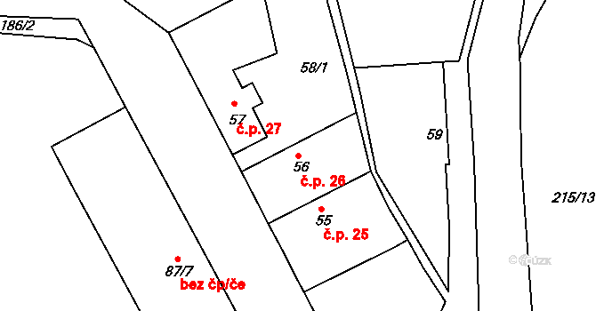 Skramníky 26, Klučov na parcele st. 56 v KÚ Skramníky, Katastrální mapa