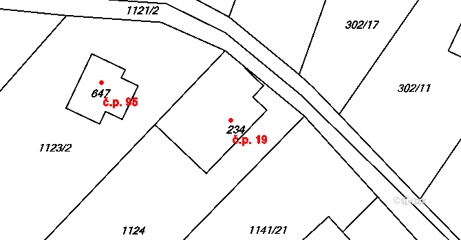 Sedmihorky 19, Karlovice na parcele st. 234 v KÚ Karlovice, Katastrální mapa