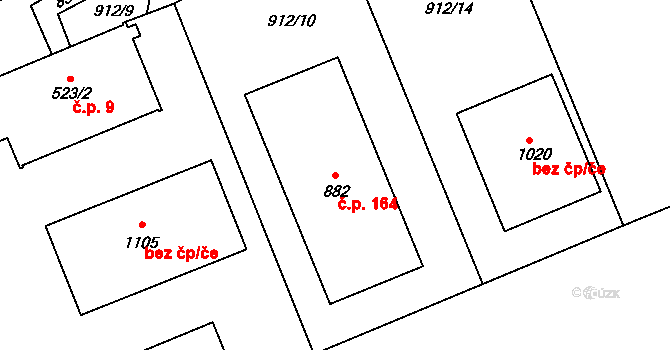 Smiřice 164 na parcele st. 882 v KÚ Smiřice, Katastrální mapa