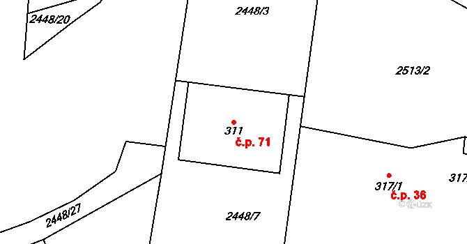 Brněnec 71 na parcele st. 311 v KÚ Brněnec, Katastrální mapa