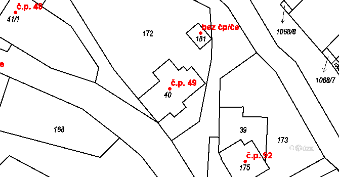 Chmelík 49 na parcele st. 40 v KÚ Chmelík, Katastrální mapa