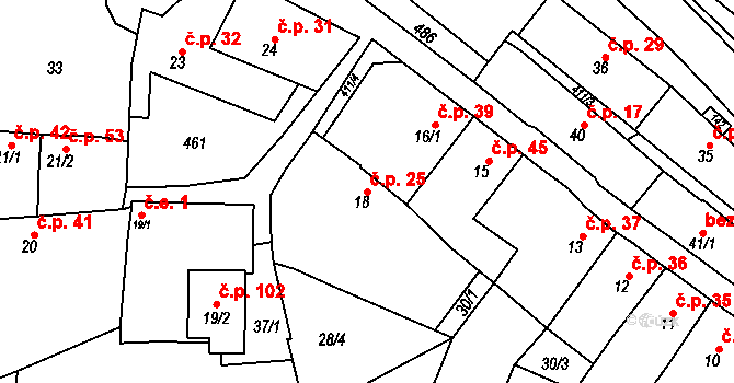 Sobáčov 25, Mladeč na parcele st. 18 v KÚ Sobáčov, Katastrální mapa