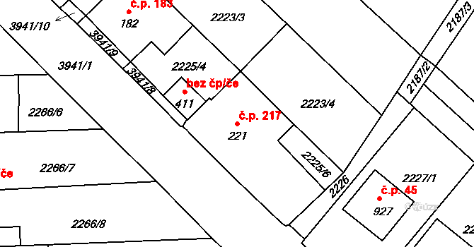 Borovany 217 na parcele st. 221 v KÚ Borovany, Katastrální mapa