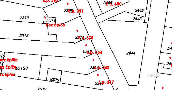 Mimoň I 354, Mimoň na parcele st. 2313 v KÚ Mimoň, Katastrální mapa