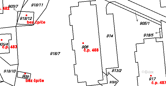Podmoklice 488, Semily na parcele st. 906 v KÚ Semily, Katastrální mapa