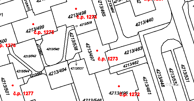 Lutyně 1273, Orlová na parcele st. 4213/497 v KÚ Horní Lutyně, Katastrální mapa