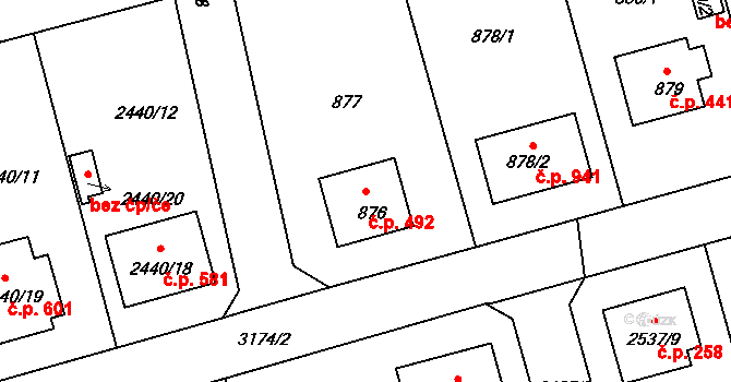 Planá nad Lužnicí 492 na parcele st. 876 v KÚ Planá nad Lužnicí, Katastrální mapa