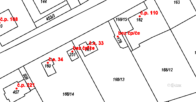 Panenské Břežany 33 na parcele st. 161 v KÚ Panenské Břežany, Katastrální mapa