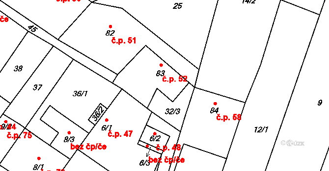 Dub 52 na parcele st. 83 v KÚ Dub u Prachatic, Katastrální mapa