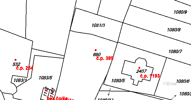 Prachatice II 389, Prachatice na parcele st. 690 v KÚ Prachatice, Katastrální mapa
