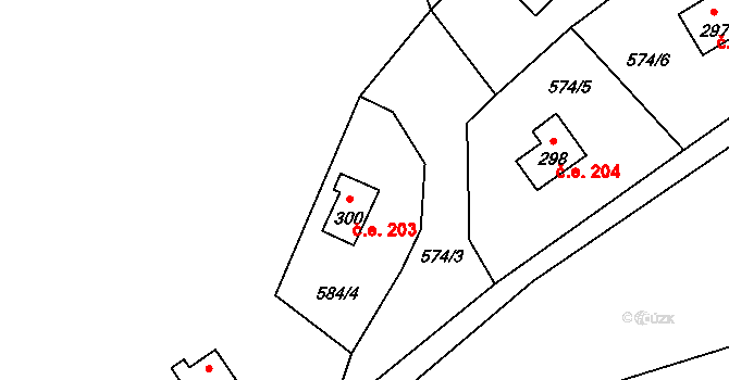 Chocerady 203 na parcele st. 300 v KÚ Chocerady, Katastrální mapa