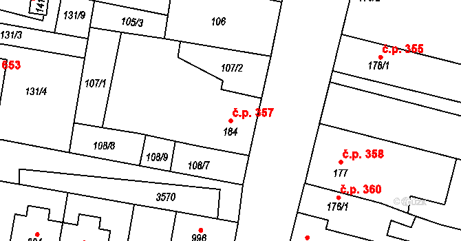 Jevíčko 357 na parcele st. 184 v KÚ Jevíčko-předměstí, Katastrální mapa
