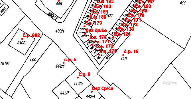 Miřetice u Klášterce nad Ohří 176, Klášterec nad Ohří na parcele st. 407/18 v KÚ Miřetice u Klášterce nad Ohří, Katastrální mapa