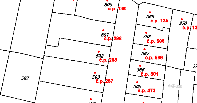 Duchcov 288 na parcele st. 592 v KÚ Duchcov, Katastrální mapa