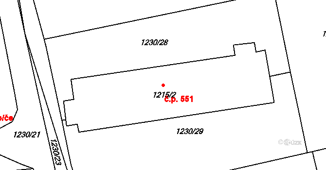 Batelov 551 na parcele st. 1215/2 v KÚ Batelov, Katastrální mapa