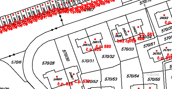 Borovina 825, Třebíč na parcele st. 2461/2 v KÚ Třebíč, Katastrální mapa
