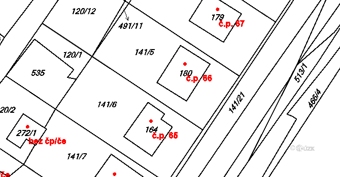 Sebranice 66 na parcele st. 180 v KÚ Sebranice u Litomyšle, Katastrální mapa