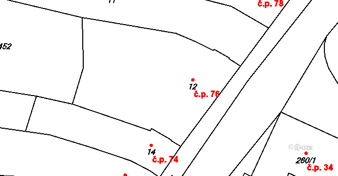 Chvalovice 76 na parcele st. 12 v KÚ Chvalovice, Katastrální mapa