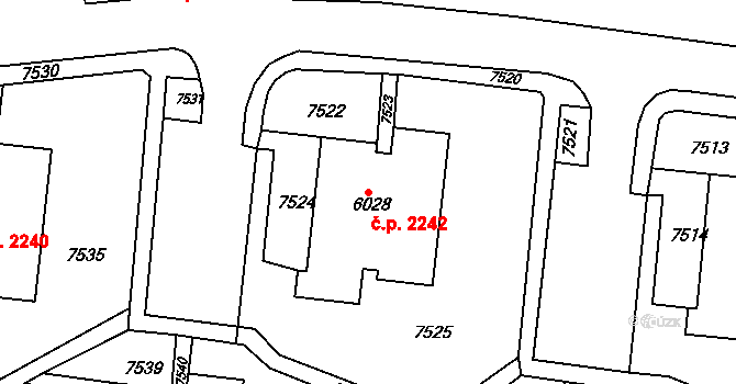 Líšeň 2242, Brno na parcele st. 6028 v KÚ Líšeň, Katastrální mapa