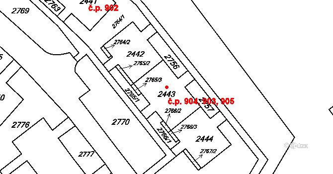 Slatina 903,904,905, Brno na parcele st. 2442 v KÚ Slatina, Katastrální mapa