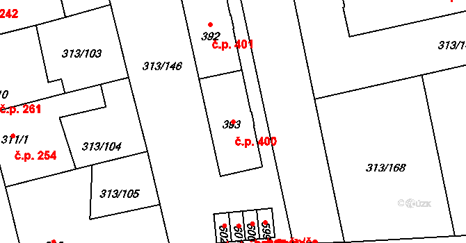 Černčice 400 na parcele st. 393 v KÚ Černčice u Loun, Katastrální mapa