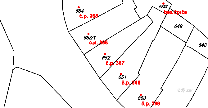 Teplice 367 na parcele st. 652 v KÚ Teplice, Katastrální mapa