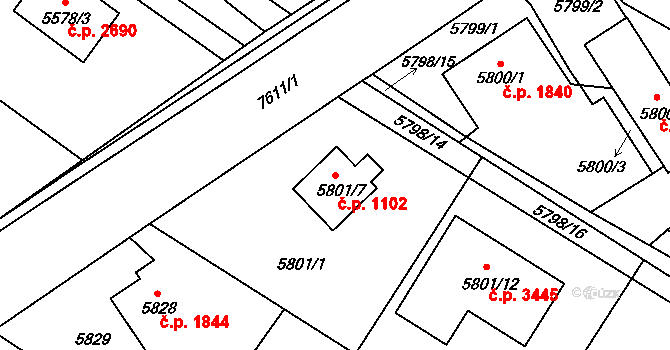 Frýdek 1102, Frýdek-Místek na parcele st. 5801/7 v KÚ Frýdek, Katastrální mapa