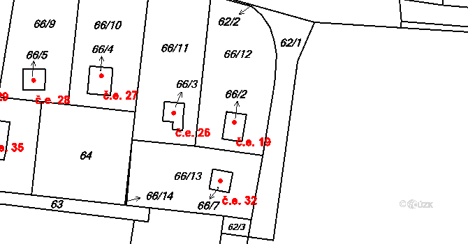 Bláhov 19, Homole u Panny na parcele st. 66/2 v KÚ Bláhov, Katastrální mapa